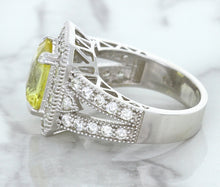 Load image into Gallery viewer, 3.64ct Radiant Yellow Sapphire Ring with Diamond Halo in 18K White Gold