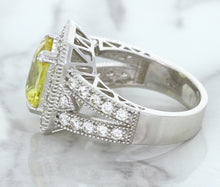 Load image into Gallery viewer, 3.64ct Radiant Yellow Sapphire Ring with Diamond Halo in 18K White Gold