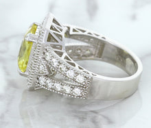 Load image into Gallery viewer, 3.64ct Radiant Yellow Sapphire Ring with Diamond Halo in 18K White Gold