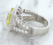 Load image into Gallery viewer, 3.64ct Radiant Yellow Sapphire Ring with Diamond Halo in 18K White Gold