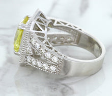 Load image into Gallery viewer, 3.64ct Radiant Yellow Sapphire Ring with Diamond Halo in 18K White Gold