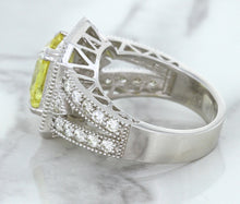 Load image into Gallery viewer, 3.64ct Radiant Yellow Sapphire Ring with Diamond Halo in 18K White Gold