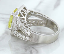 Load image into Gallery viewer, 3.64ct Radiant Yellow Sapphire Ring with Diamond Halo in 18K White Gold