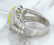 Load image into Gallery viewer, 3.64ct Radiant Yellow Sapphire Ring with Diamond Halo in 18K White Gold