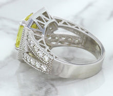 Load image into Gallery viewer, 3.64ct Radiant Yellow Sapphire Ring with Diamond Halo in 18K White Gold
