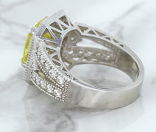 Load image into Gallery viewer, 3.64ct Radiant Yellow Sapphire Ring with Diamond Halo in 18K White Gold