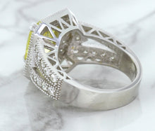 Load image into Gallery viewer, 3.64ct Radiant Yellow Sapphire Ring with Diamond Halo in 18K White Gold