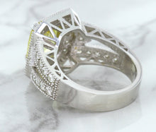 Load image into Gallery viewer, 3.64ct Radiant Yellow Sapphire Ring with Diamond Halo in 18K White Gold