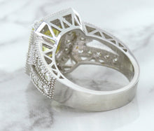 Load image into Gallery viewer, 3.64ct Radiant Yellow Sapphire Ring with Diamond Halo in 18K White Gold