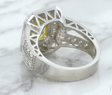 Load image into Gallery viewer, 3.64ct Radiant Yellow Sapphire Ring with Diamond Halo in 18K White Gold