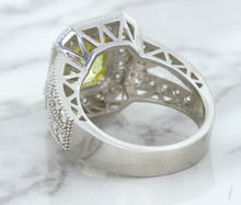 Load image into Gallery viewer, 3.64ct Radiant Yellow Sapphire Ring with Diamond Halo in 18K White Gold