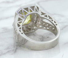 Load image into Gallery viewer, 3.64ct Radiant Yellow Sapphire Ring with Diamond Halo in 18K White Gold