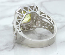 Load image into Gallery viewer, 3.64ct Radiant Yellow Sapphire Ring with Diamond Halo in 18K White Gold