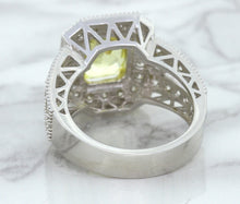 Load image into Gallery viewer, 3.64ct Radiant Yellow Sapphire Ring with Diamond Halo in 18K White Gold