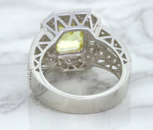 Load image into Gallery viewer, 3.64ct Radiant Yellow Sapphire Ring with Diamond Halo in 18K White Gold