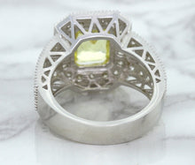 Load image into Gallery viewer, 3.64ct Radiant Yellow Sapphire Ring with Diamond Halo in 18K White Gold