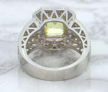 Load image into Gallery viewer, 3.64ct Radiant Yellow Sapphire Ring with Diamond Halo in 18K White Gold