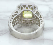 Load image into Gallery viewer, 3.64ct Radiant Yellow Sapphire Ring with Diamond Halo in 18K White Gold