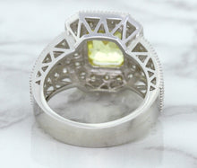 Load image into Gallery viewer, 3.64ct Radiant Yellow Sapphire Ring with Diamond Halo in 18K White Gold