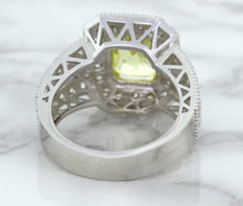 Load image into Gallery viewer, 3.64ct Radiant Yellow Sapphire Ring with Diamond Halo in 18K White Gold
