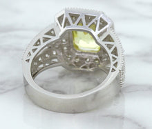 Load image into Gallery viewer, 3.64ct Radiant Yellow Sapphire Ring with Diamond Halo in 18K White Gold