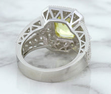 Load image into Gallery viewer, 3.64ct Radiant Yellow Sapphire Ring with Diamond Halo in 18K White Gold