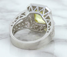 Load image into Gallery viewer, 3.64ct Radiant Yellow Sapphire Ring with Diamond Halo in 18K White Gold