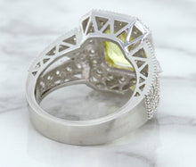 Load image into Gallery viewer, 3.64ct Radiant Yellow Sapphire Ring with Diamond Halo in 18K White Gold