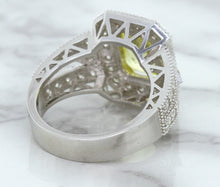 Load image into Gallery viewer, 3.64ct Radiant Yellow Sapphire Ring with Diamond Halo in 18K White Gold