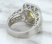 Load image into Gallery viewer, 3.64ct Radiant Yellow Sapphire Ring with Diamond Halo in 18K White Gold