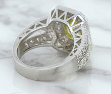 Load image into Gallery viewer, 3.64ct Radiant Yellow Sapphire Ring with Diamond Halo in 18K White Gold