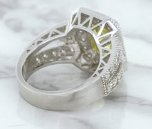 Load image into Gallery viewer, 3.64ct Radiant Yellow Sapphire Ring with Diamond Halo in 18K White Gold