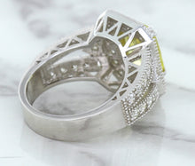 Load image into Gallery viewer, 3.64ct Radiant Yellow Sapphire Ring with Diamond Halo in 18K White Gold