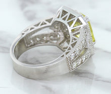 Load image into Gallery viewer, 3.64ct Radiant Yellow Sapphire Ring with Diamond Halo in 18K White Gold