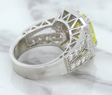 Load image into Gallery viewer, 3.64ct Radiant Yellow Sapphire Ring with Diamond Halo in 18K White Gold