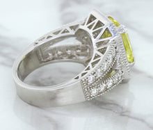 Load image into Gallery viewer, 3.64ct Radiant Yellow Sapphire Ring with Diamond Halo in 18K White Gold
