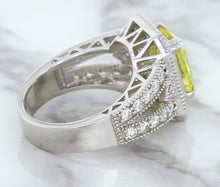 Load image into Gallery viewer, 3.64ct Radiant Yellow Sapphire Ring with Diamond Halo in 18K White Gold