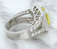 Load image into Gallery viewer, 3.64ct Radiant Yellow Sapphire Ring with Diamond Halo in 18K White Gold
