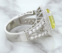 Load image into Gallery viewer, 3.64ct Radiant Yellow Sapphire Ring with Diamond Halo in 18K White Gold