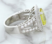 Load image into Gallery viewer, 3.64ct Radiant Yellow Sapphire Ring with Diamond Halo in 18K White Gold