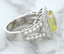 Load image into Gallery viewer, 3.64ct Radiant Yellow Sapphire Ring with Diamond Halo in 18K White Gold