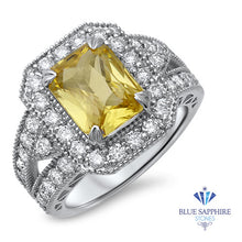 Load image into Gallery viewer, 3.64ct Radiant Yellow Sapphire Ring with Diamond Halo in 18K White Gold