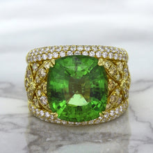 Load image into Gallery viewer, 10.07ct Cushion Tourmaline Ring with Diamond Accents in 18K Yellow Gold