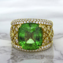Load image into Gallery viewer, 10.07ct Cushion Tourmaline Ring with Diamond Accents in 18K Yellow Gold