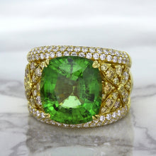 Load image into Gallery viewer, 10.07ct Cushion Tourmaline Ring with Diamond Accents in 18K Yellow Gold