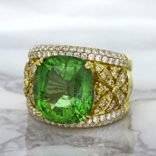 Load image into Gallery viewer, 10.07ct Cushion Tourmaline Ring with Diamond Accents in 18K Yellow Gold