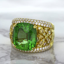 Load image into Gallery viewer, 10.07ct Cushion Tourmaline Ring with Diamond Accents in 18K Yellow Gold