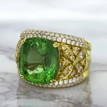 Load image into Gallery viewer, 10.07ct Cushion Tourmaline Ring with Diamond Accents in 18K Yellow Gold