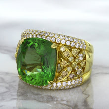 Load image into Gallery viewer, 10.07ct Cushion Tourmaline Ring with Diamond Accents in 18K Yellow Gold