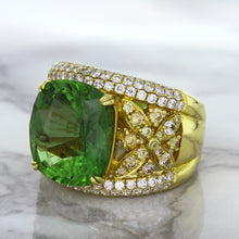 Load image into Gallery viewer, 10.07ct Cushion Tourmaline Ring with Diamond Accents in 18K Yellow Gold